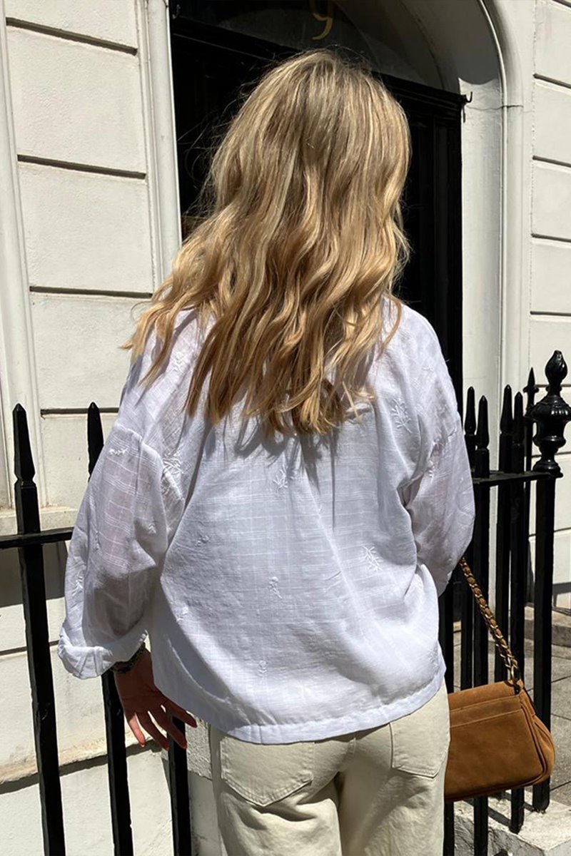 Kj's Laundry scarlet blouse - white embroidery detail