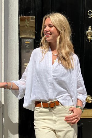 Kj's Laundry scarlet blouse - white embroidery back