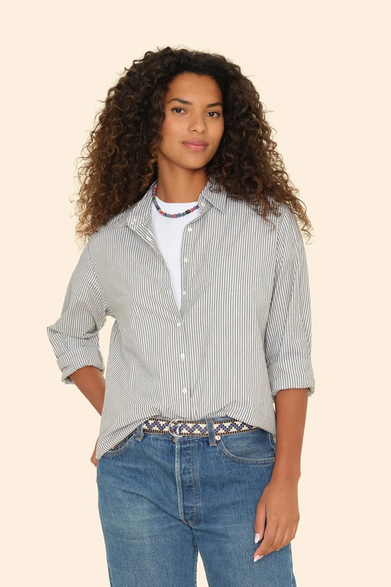 Xirena  beau stripe shirt -sage white