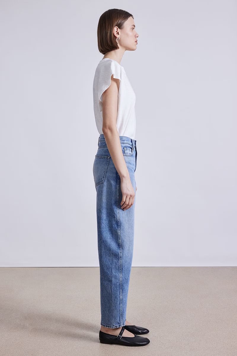 Apiece Apart high rise mari barrel jean - austin wash side