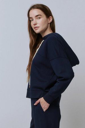 The Great lace up hoodie navy detail The Great lace up hoodie navy detail