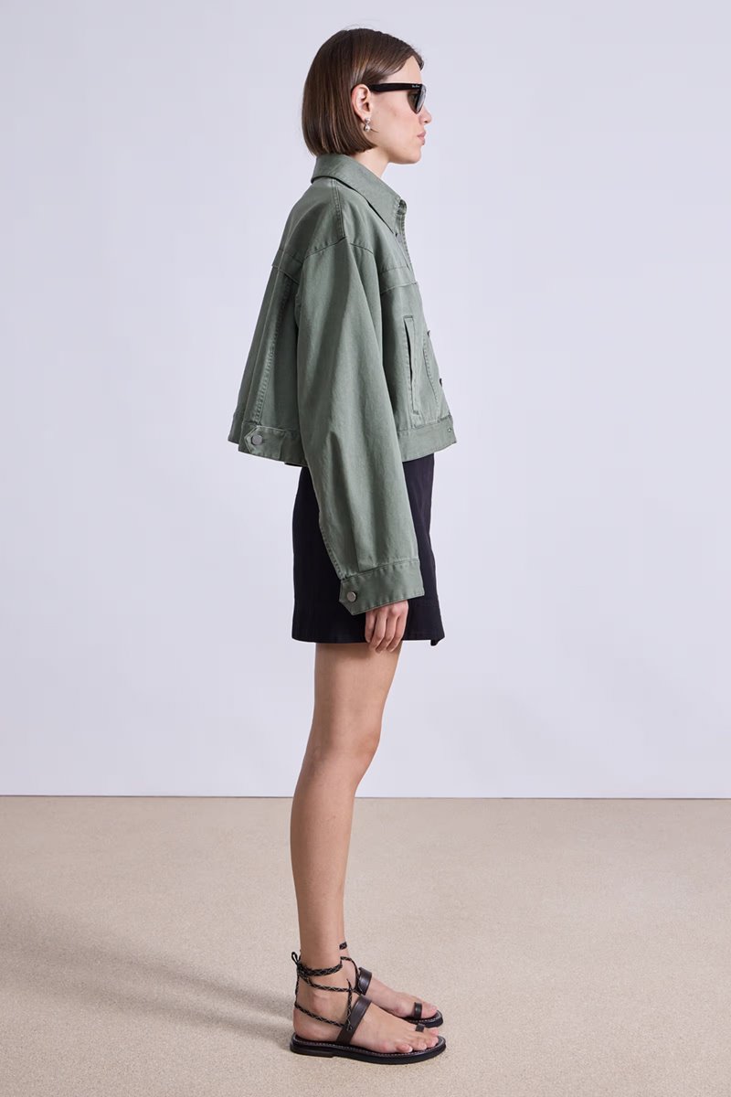 Apiece Apart cropped trapeze jacket thyme back