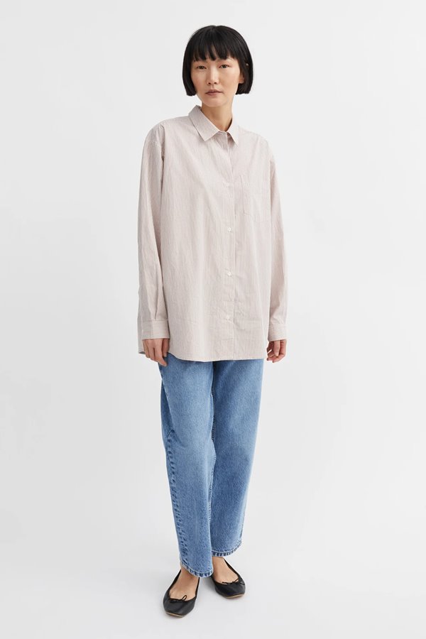 Skall Studio edgar shirt warm beige stripe