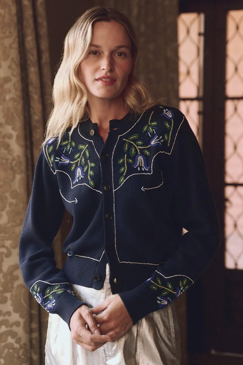 The Great the western beaded cardigan navy