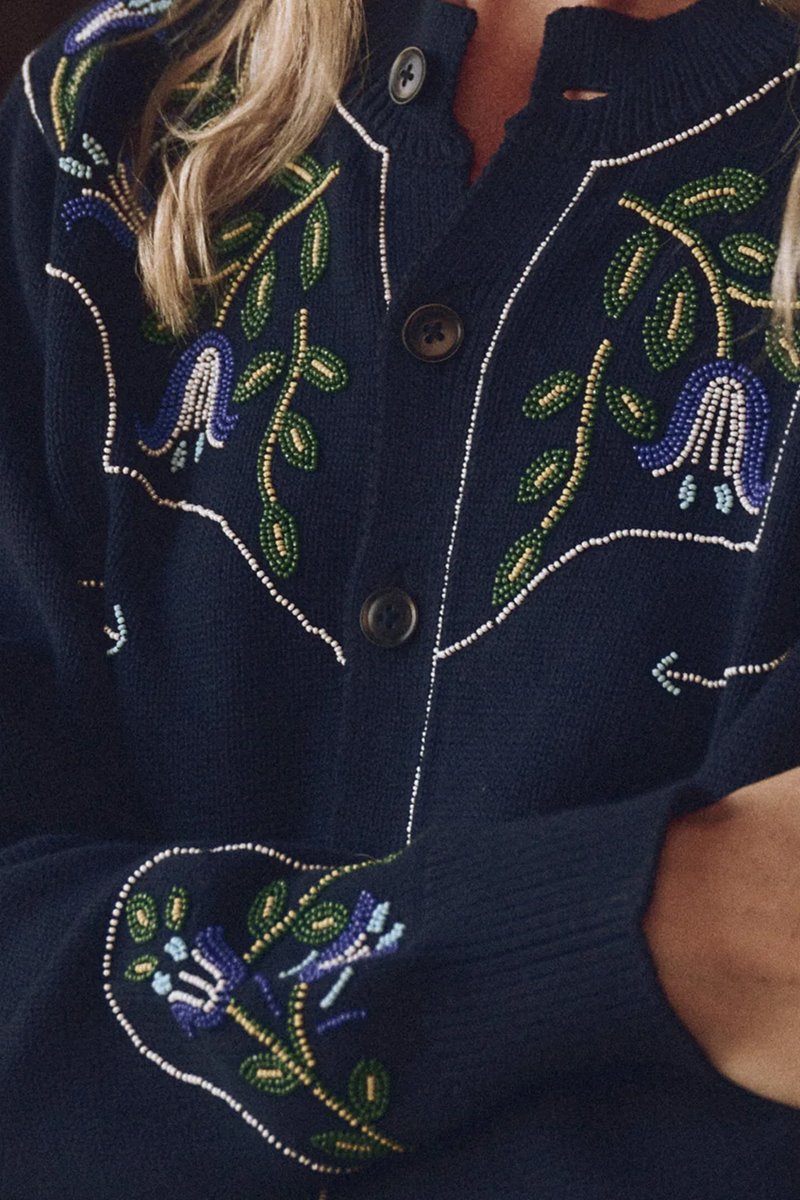The Great the western beaded cardigan navy back The Great the western beaded cardigan navy back