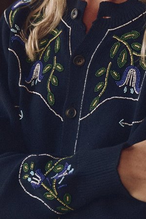 The Great the western beaded cardigan navy back The Great the western beaded cardigan navy back