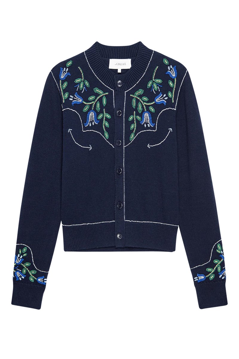 The Great the western beaded cardigan navy side The Great the western beaded cardigan navy side
