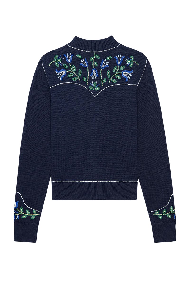 The Great the western beaded cardigan navy detail The Great the western beaded cardigan navy detail