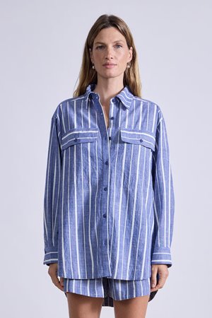 Apiece Apart flowe pocket button up shirt chambray