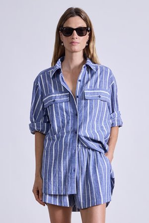 Apiece Apart flowe pocket button up shirt chambray side