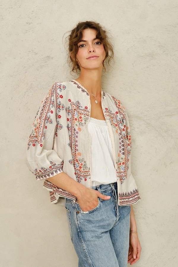 M.A.B.E eden print jacket ecru