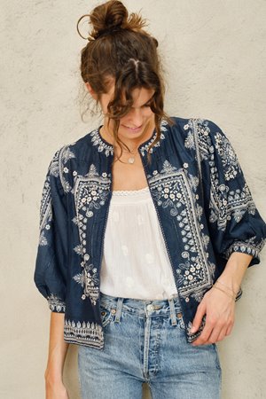 M.A.B.E eden print jacket indigo