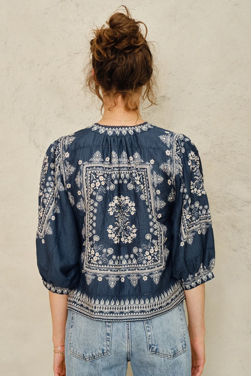 M.A.B.E eden print jacket indigo back