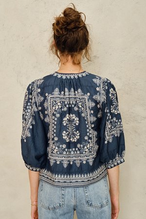 M.A.B.E eden print jacket indigo back