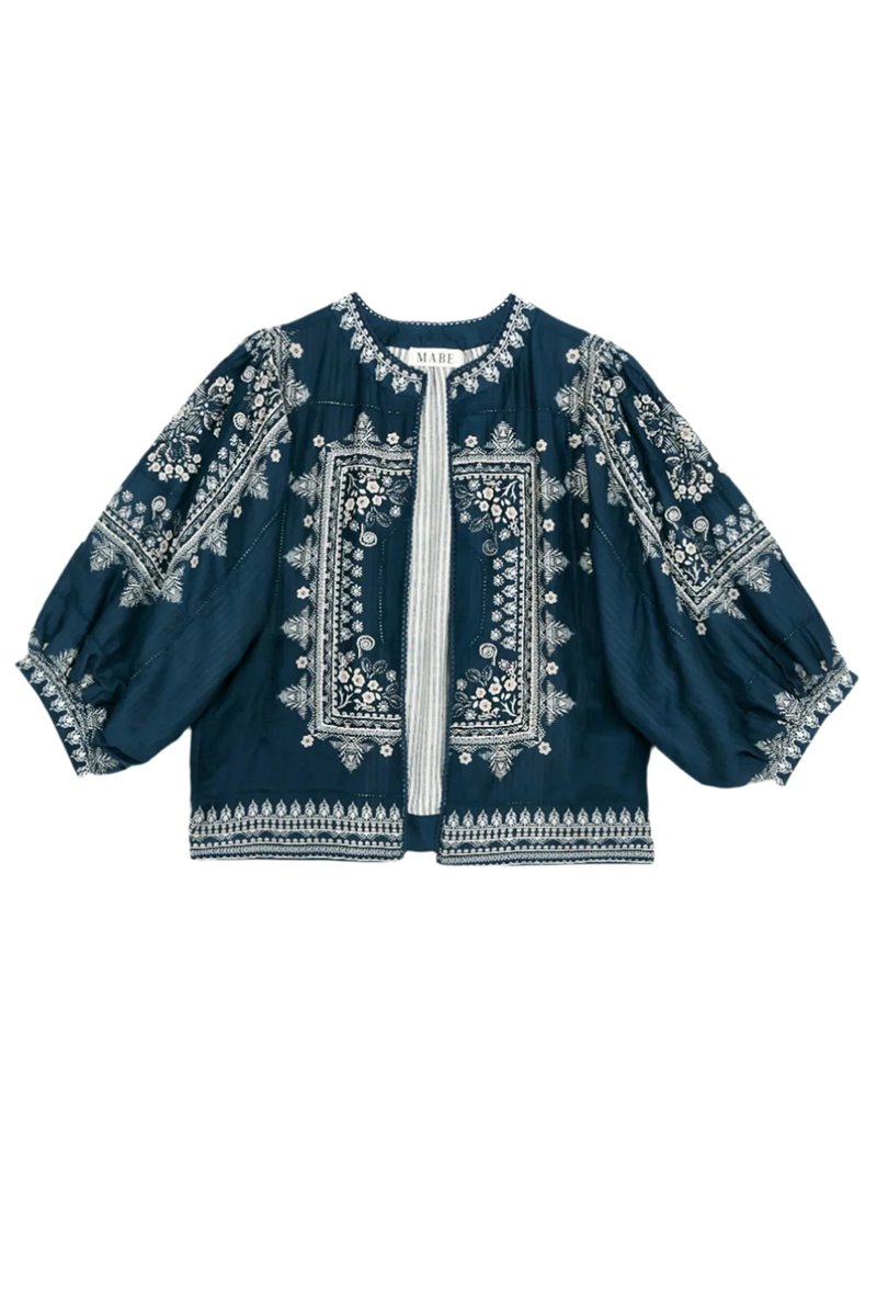 M.A.B.E eden print jacket indigo side