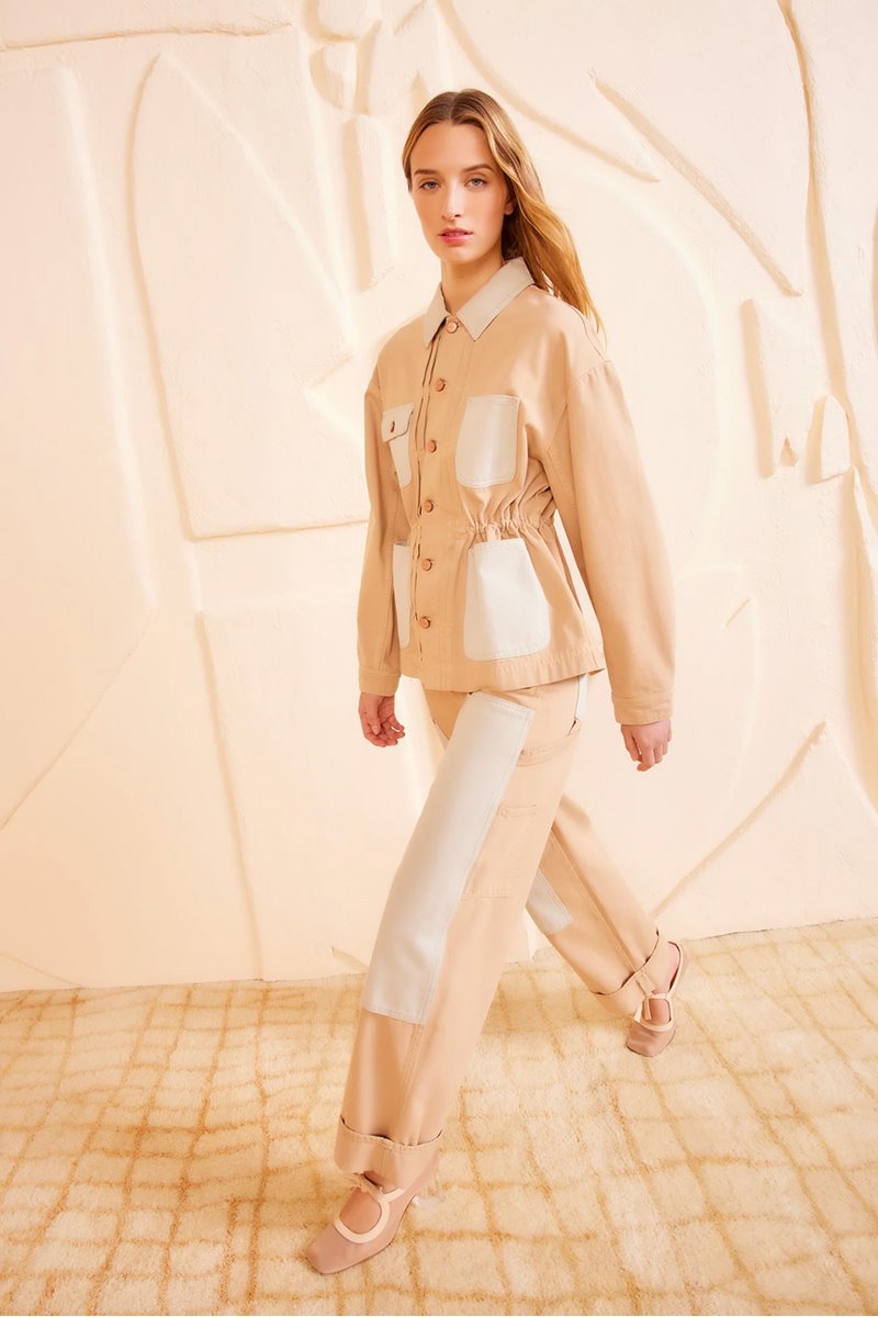 Ulla Johnson dylan jacket limestone patchwork side Ulla Johnson dylan jacket limestone patchwork side