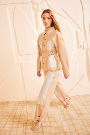 Ulla Johnson dylan jacket limestone patchwork side Ulla Johnson dylan jacket limestone patchwork side