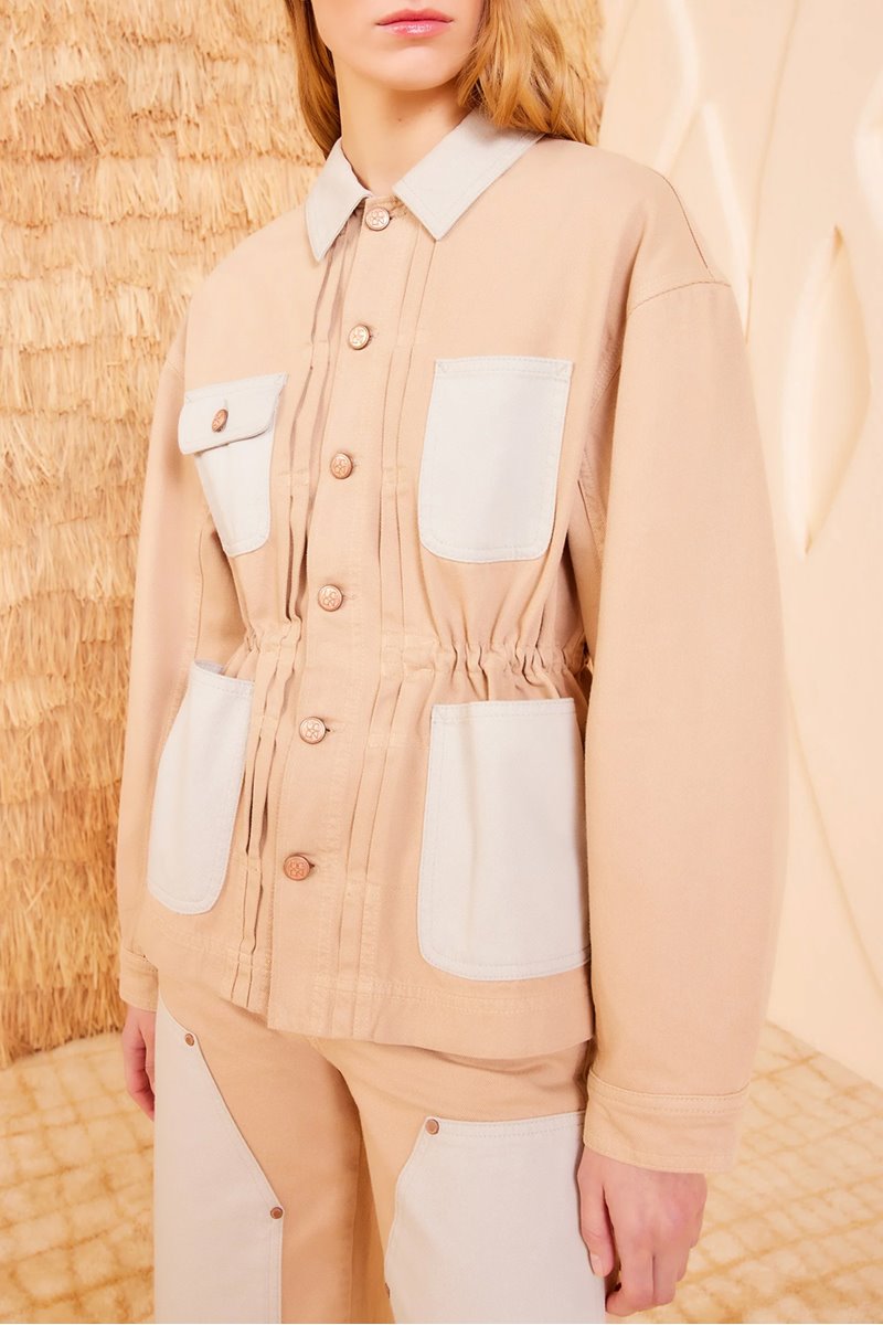 Ulla Johnson dylan jacket limestone patchwork detail Ulla Johnson dylan jacket limestone patchwork detail