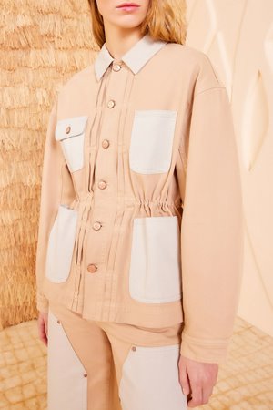 Ulla Johnson dylan jacket limestone patchwork detail Ulla Johnson dylan jacket limestone patchwork detail