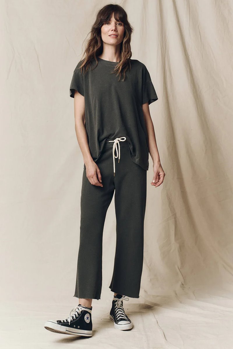 The Great the wide legged cropped sweatpant washed black back