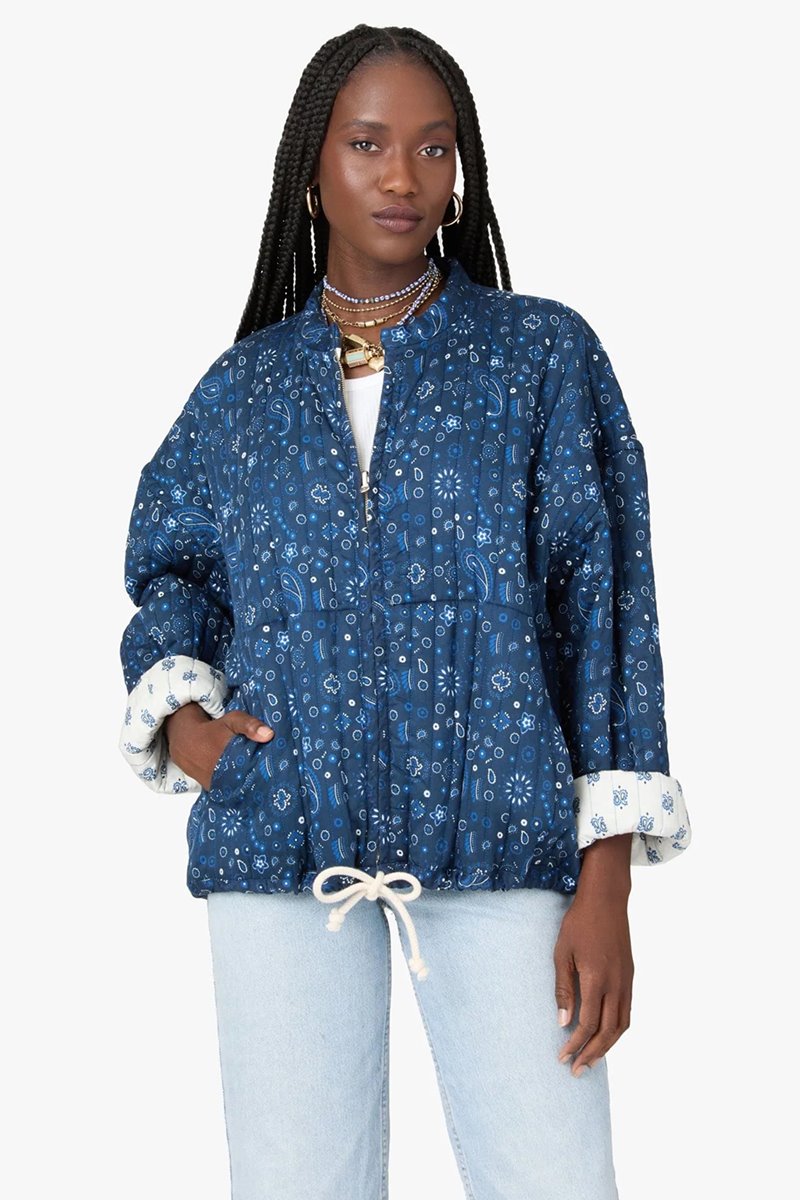 Xirena  sutton quilt jacket - navy bandana print