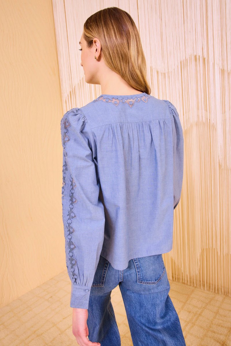 Ulla Johnson kady long sleeve blouse chambray detail
