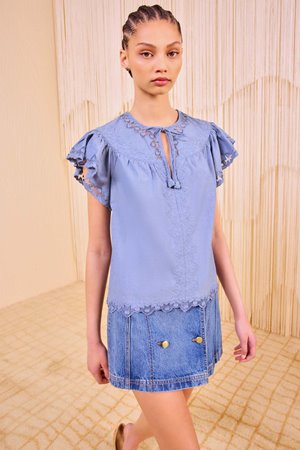 Ulla Johnson effie flutter sleeve top chambray