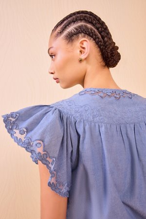 Ulla Johnson effie flutter sleeve top chambray side