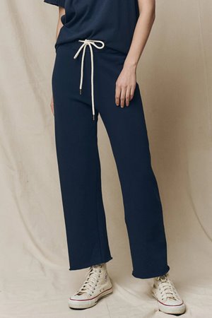 The Great the wide legged cropped sweatpant true navy 