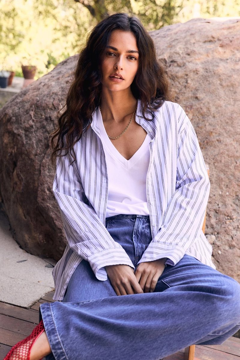 Xirena  beau stripe shirt peppermint stripe  detail