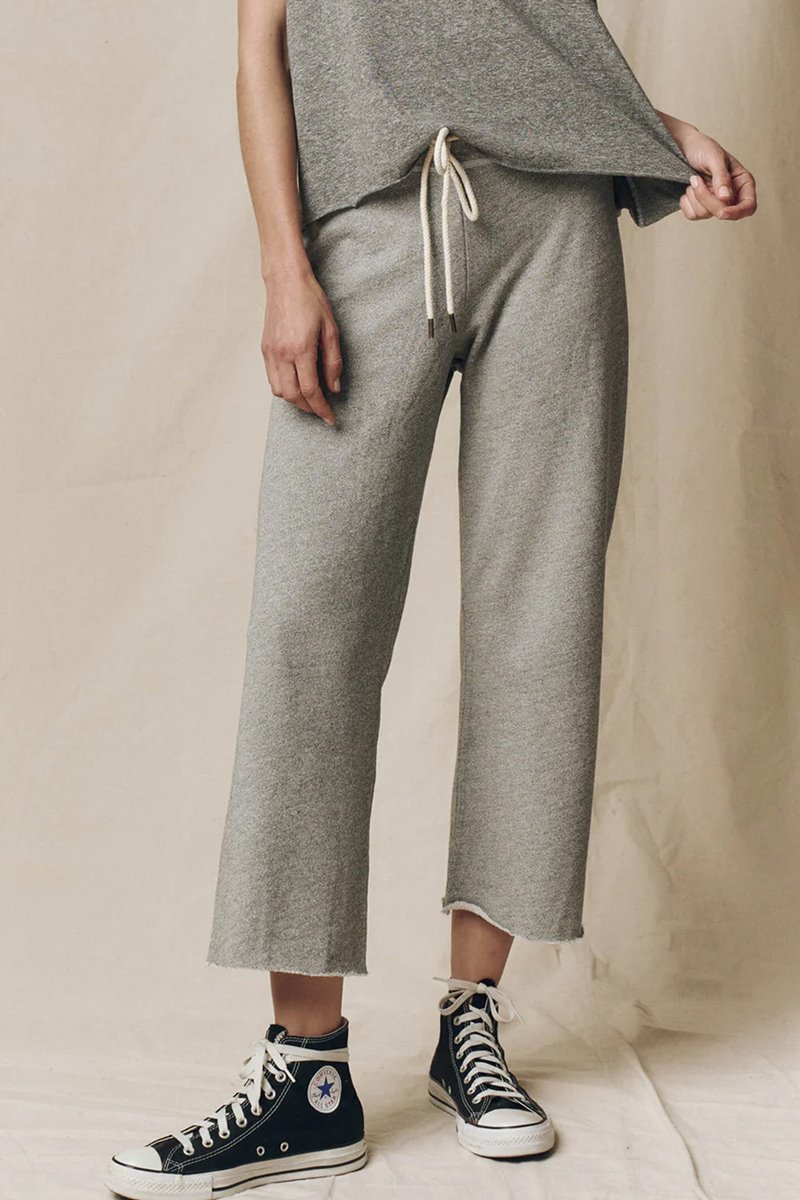 The Great the wide legged cropped sweatpant varsity grey side
