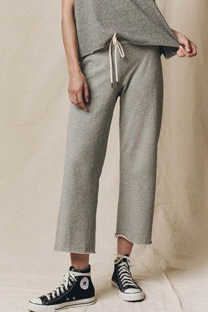 The Great the wide legged cropped sweatpant varsity grey side