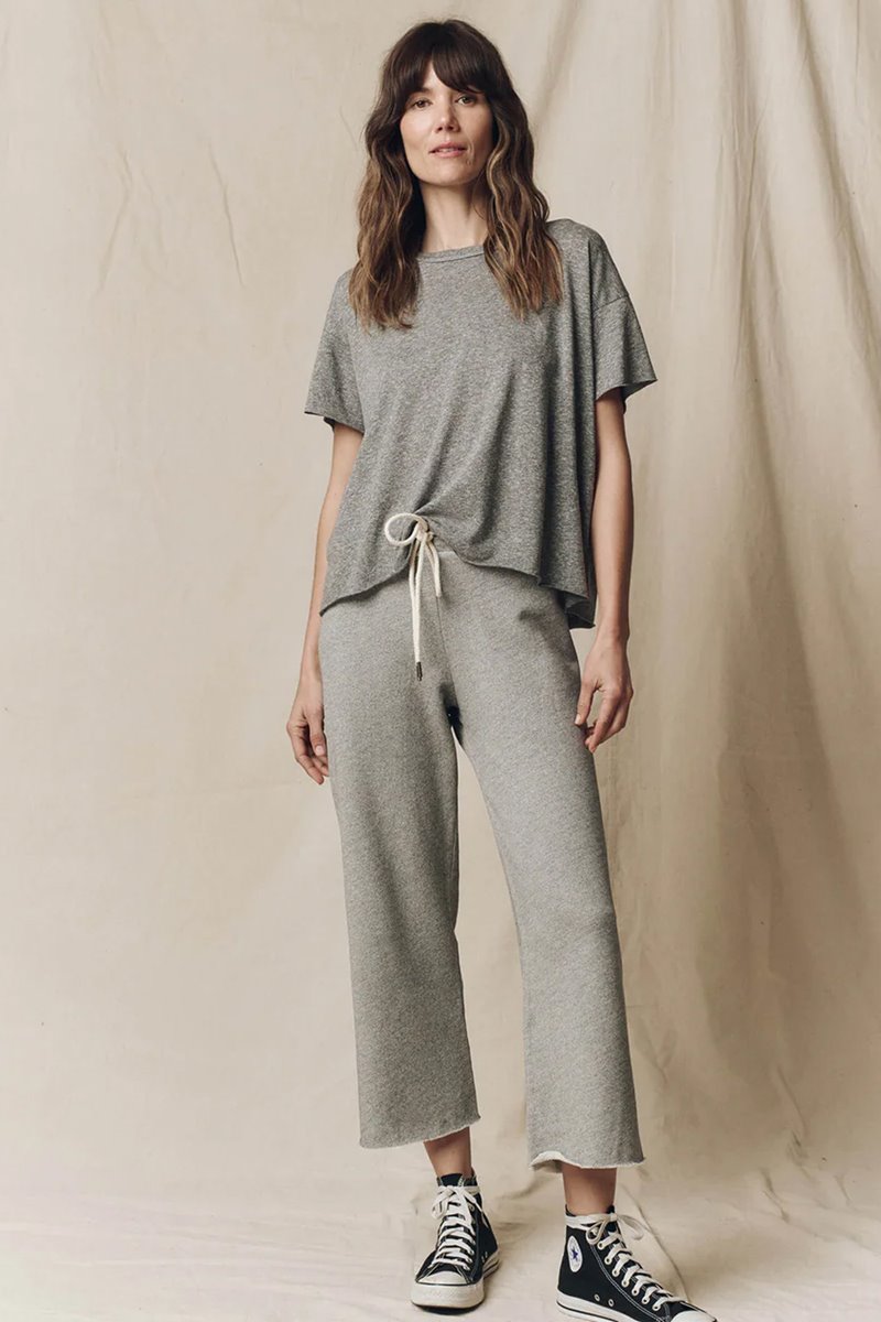 The Great the wide legged cropped sweatpant varsity grey detail