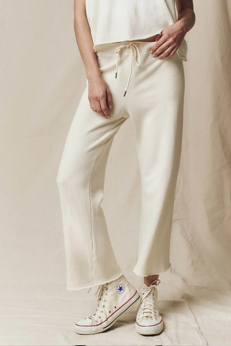 The Great the wide legged cropped sweatpant  washed white side