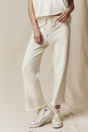 The Great the wide legged cropped sweatpant  washed white side