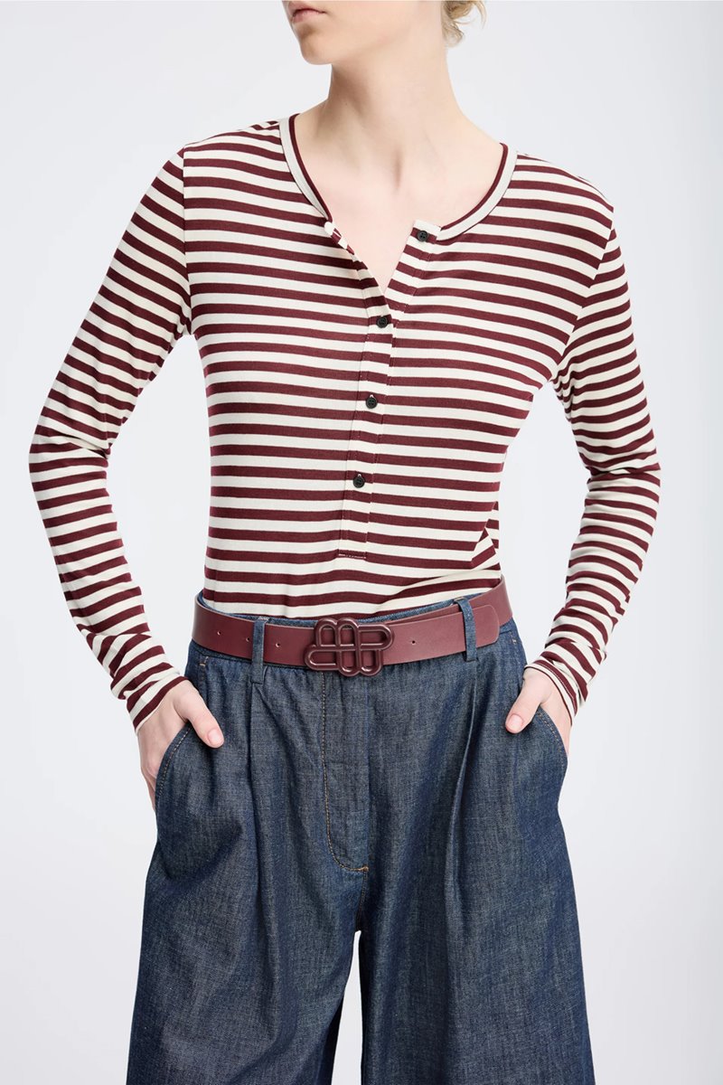 Munthe  levoma stripe long sleeve tee bordeaux detail