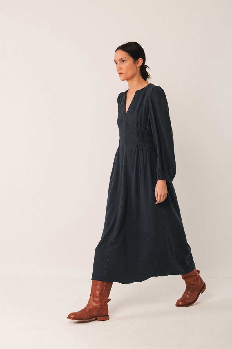 Indi & Cold  vestidio crepe cotton dress navy