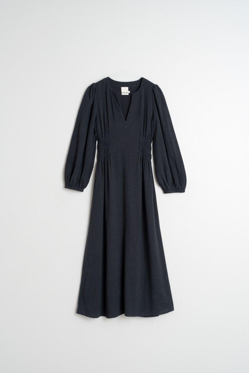 Indi & Cold  vestidio crepe cotton dress navy back Indi & Cold  vestidio crepe cotton dress navy back
