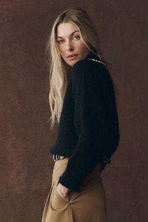 The Great the crochet collar pullover black side The Great the crochet collar pullover black side