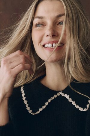 The Great the crochet collar pullover black detail The Great the crochet collar pullover black detail