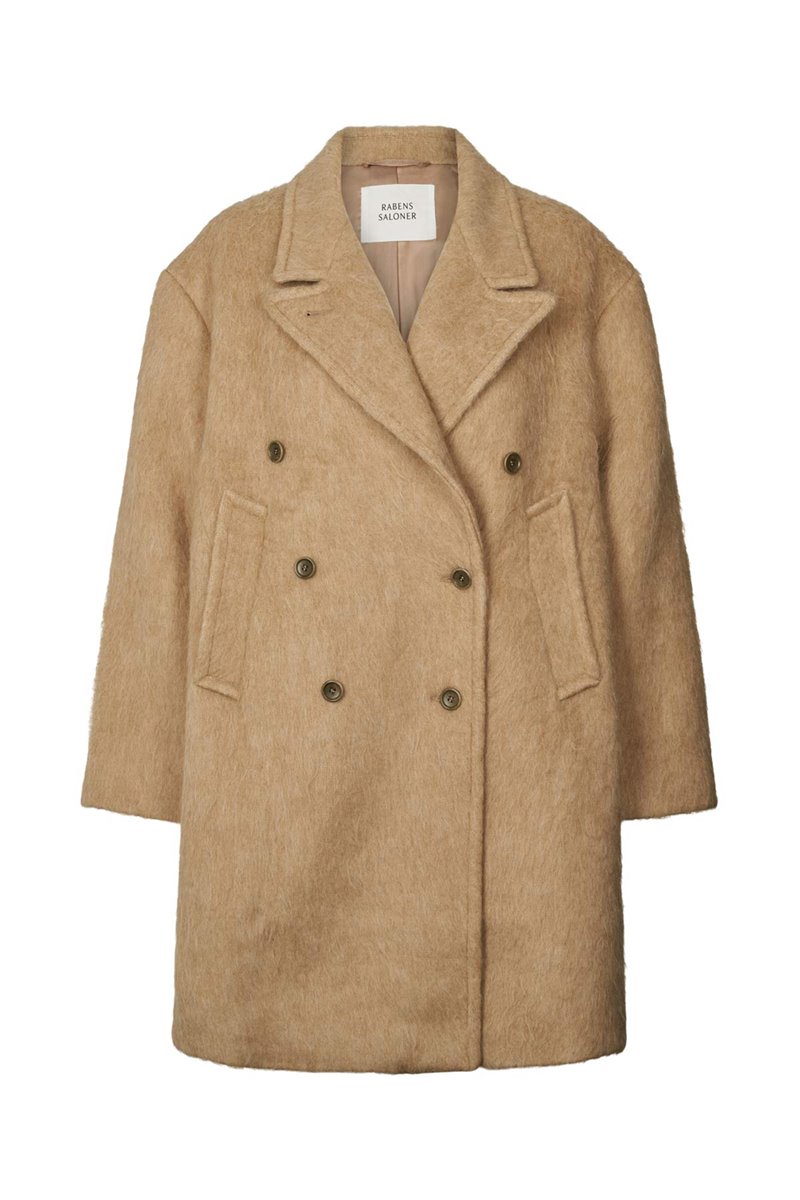 Rabens Saloner leona fuzzy coat oatmeal detail