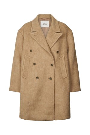 Rabens Saloner leona fuzzy coat oatmeal detail
