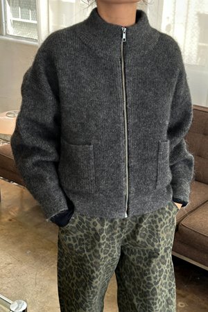 Le Bon Shoppe alpaca zip front knit charcoal