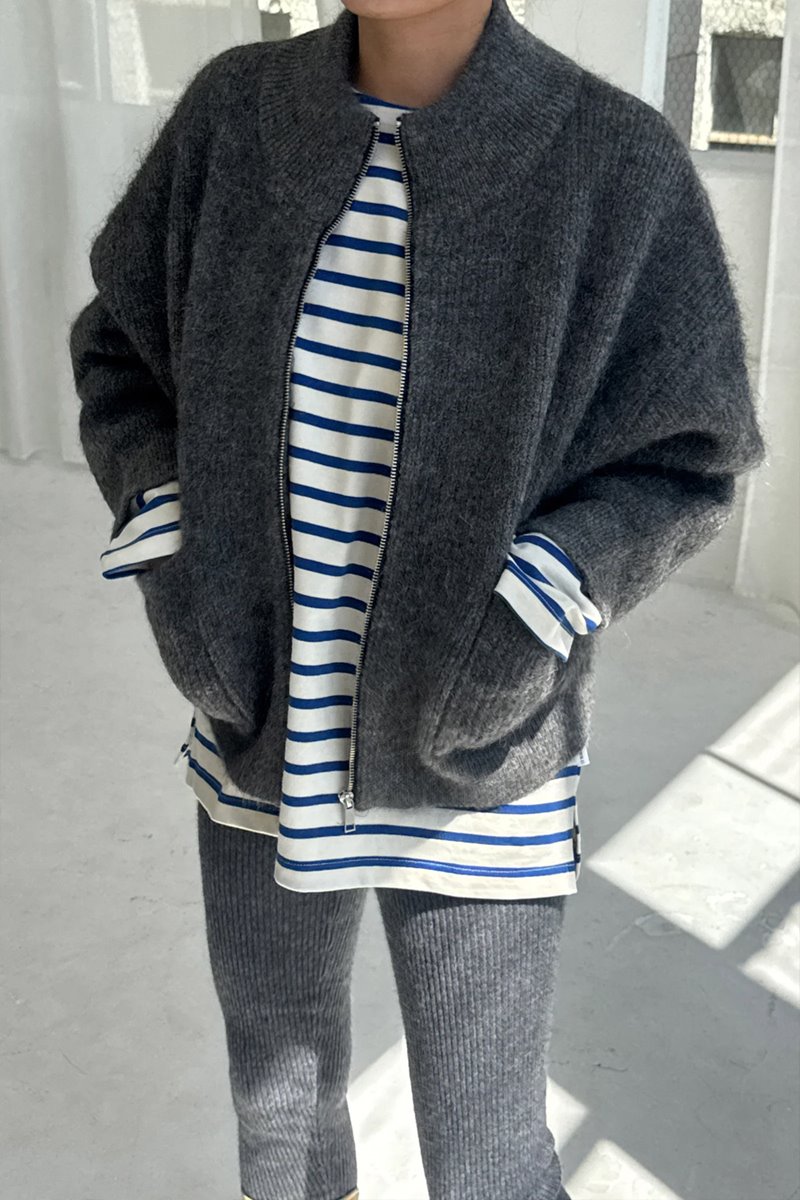 Le Bon Shoppe alpaca zip front knit charcoal back