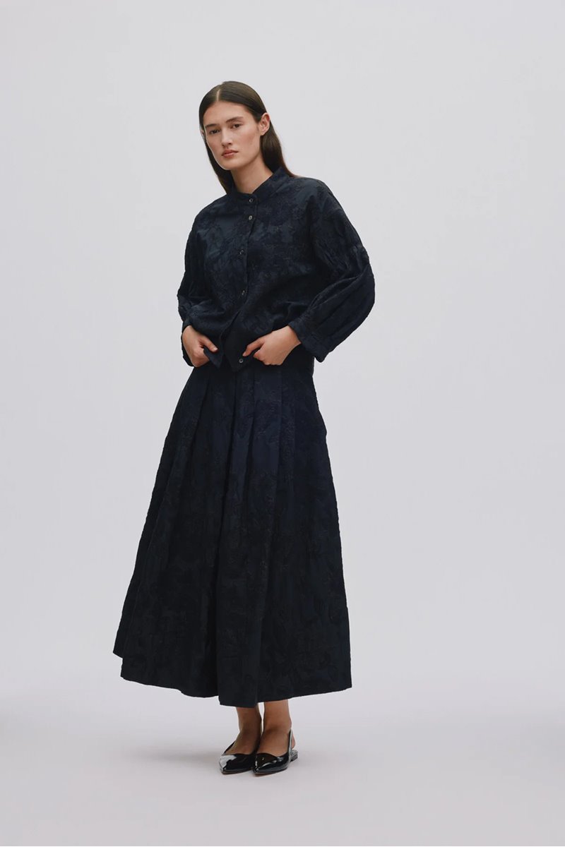 Rabens Saloner clipped jacquard skirt black side