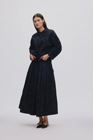 Rabens Saloner clipped jacquard skirt black side