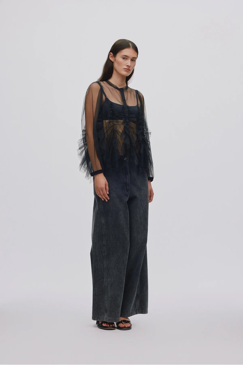 Rabens Saloner gida frilly tulle shirt black