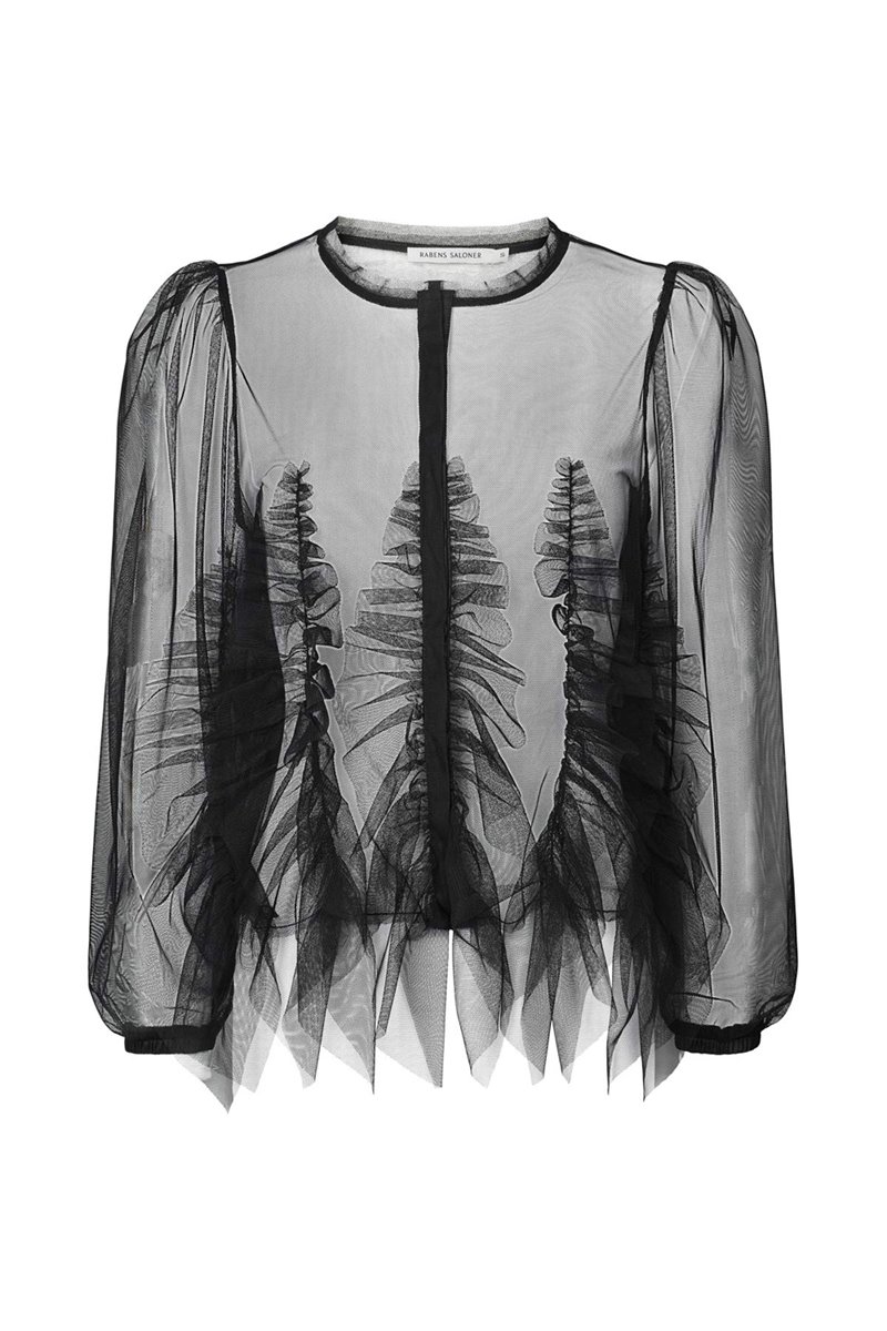 Rabens Saloner gida frilly tulle shirt black detail