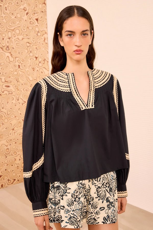 Ulla Johnson laurenza long sleeve top noir