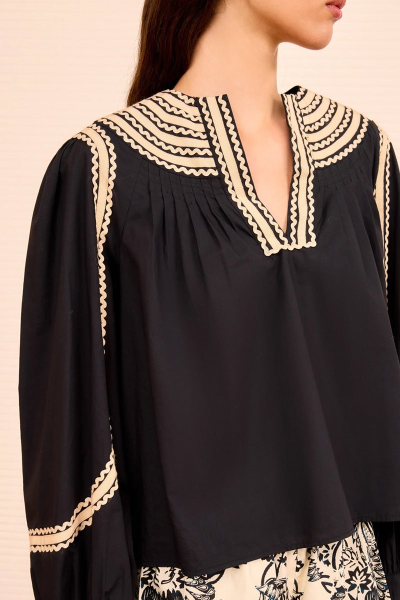 Ulla Johnson laurenza long sleeve top noir back